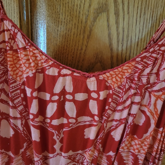 Nordstrom Angie Jumpsuit Romper Capri Strapless Orange Red Coral Floral Pattern - Picture 6 of 6